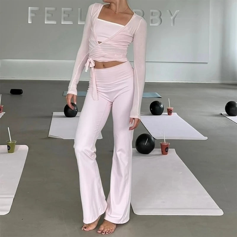 Women's 2-Piece Yoga Set – Slim Fit Crop Top & Leggings Sporty Matching Workout Outfit