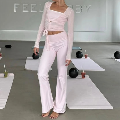 Women's 2-Piece Yoga Set – Slim Fit Crop Top & Leggings Sporty Matching Workout Outfit