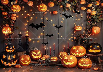 Halloween Backdrop Funny Pumpkin Lanterns Bats Photography Background for Festival Kids Birthday Party Decor Photo Booth Props