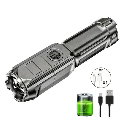 Compact LED Flashlight – USB Rechargeable, Waterproof & Zoomable | Camping, Fishing & Everyday Carry