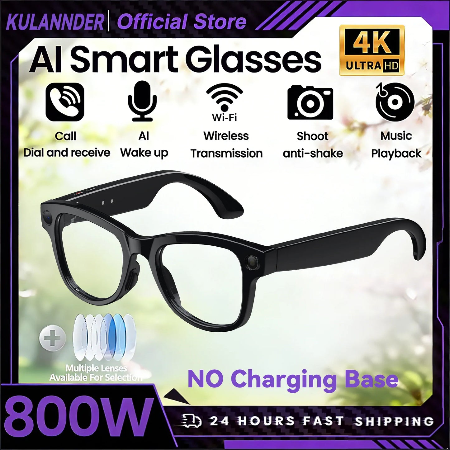 Smart AI Glasses – 8K Camera, Real-Time Translator & Photo/Video Recording Wearable
