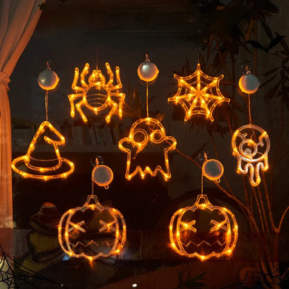 Halloween Decoration Orange Pumpkin Ghost Halloween Window Light with Suction Cup Battery Operated Halloween Home Hanging Decor