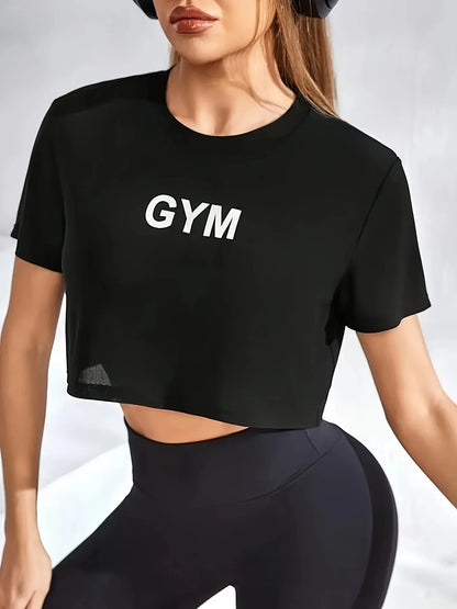 Women's Printed Crop Top – Athletic Short Sleeve Gym T-Shirt for Workout & Fitness
