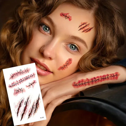 Halloween Scar Temporary Tattoos – Realistic Wound & Scar Costume Stickers