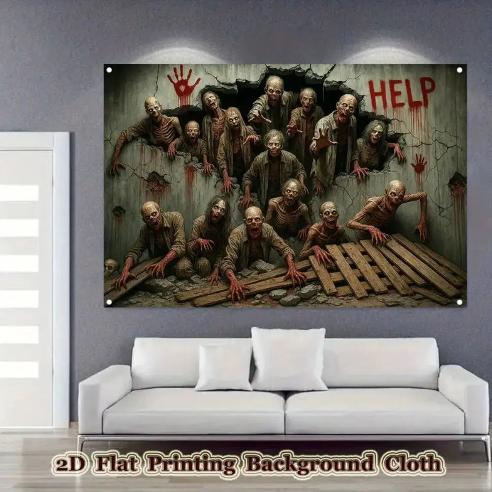 VIKAMA 2D Halloween Banner - Zombie Breakout Horror Scene Photography Background - Party Decoration - Hanging Background