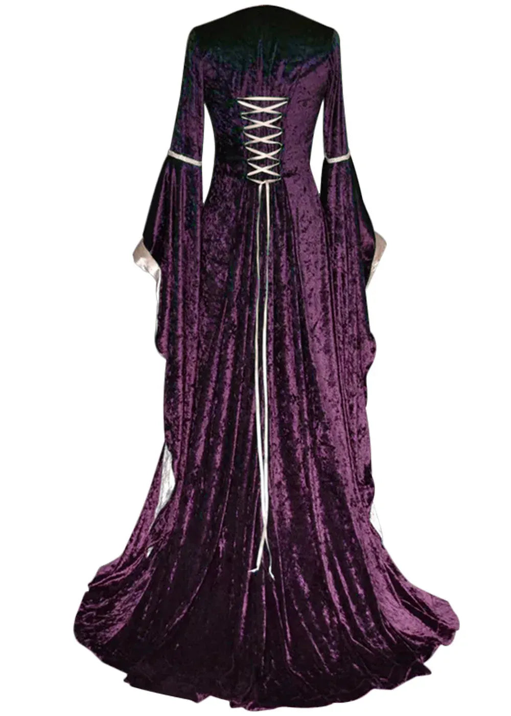 Halloween Velvet Bell Sleeve Dress – Medieval European Court Vintage Gown | 5 Colors | Sizes S–XXXL