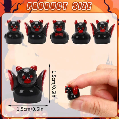 Mini Halloween Black Devil Ducks – Spooky Resin Figurine Set for Decor & Collecting