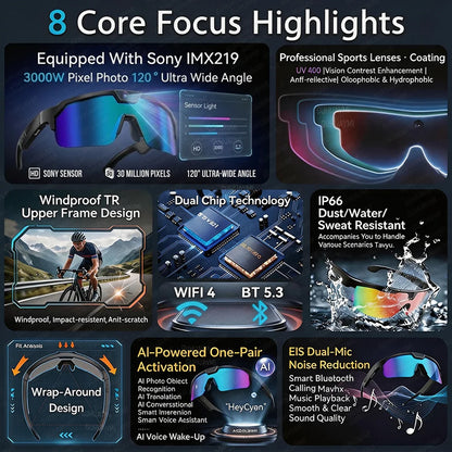Smart Glasses with 4K HD Camera – Anti-Shake Recording, 3D Stereo Audio & Wearable Tech