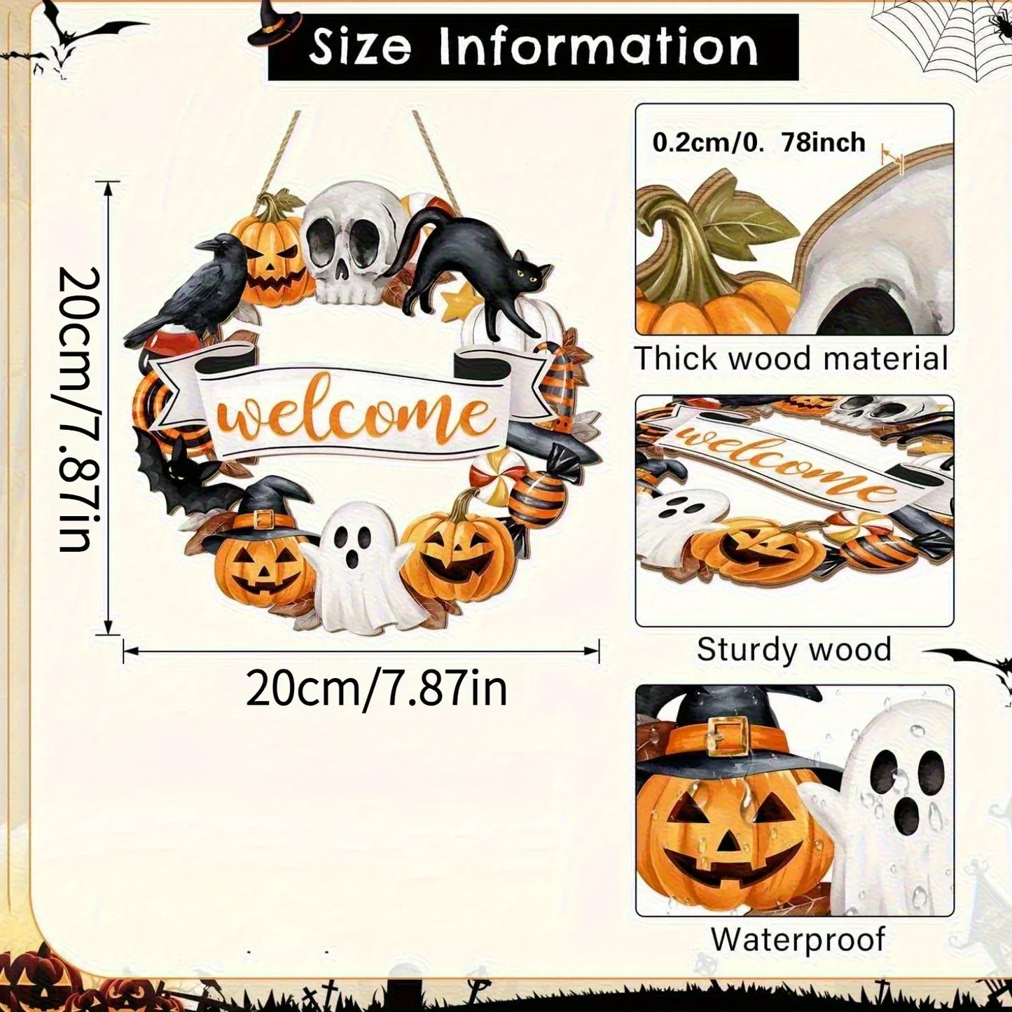 Halloween Black Cat Wooden Sign – Spooky 2D Decorative Plaque for Home & Porch