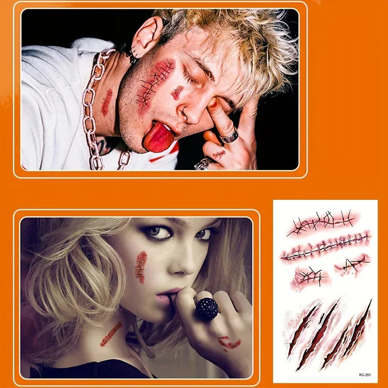 Halloween Scar Temporary Tattoos – Realistic Wound & Scar Costume Stickers
