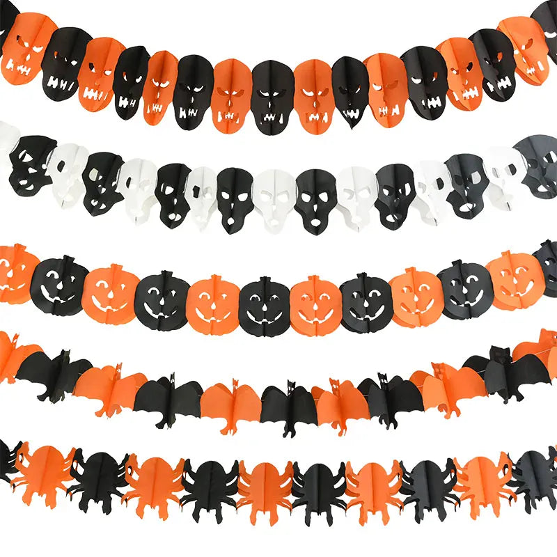 Halloween Banner Garland – Pumpkin Ghost Bat Paper Party Decoration
