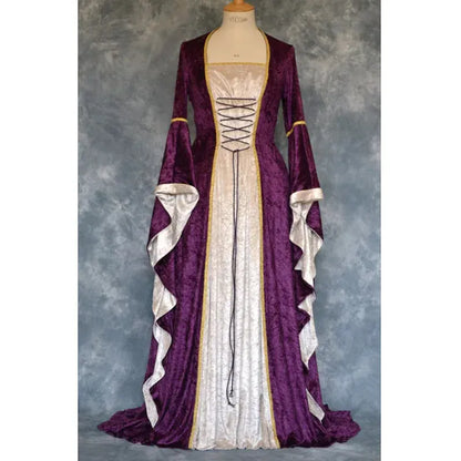 Halloween Velvet Bell Sleeve Dress – Medieval European Court Vintage Gown | 5 Colors | Sizes S–XXXL