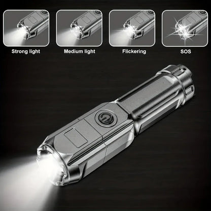 Compact LED Flashlight – USB Rechargeable, Waterproof & Zoomable | Camping, Fishing & Everyday Carry