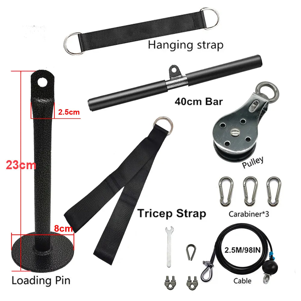Fitness Pulley Cable Machine System DIY Gym Attachment Adjustable 2.5m Cable Workout Arm Biceps Triceps Hand Training Equipment