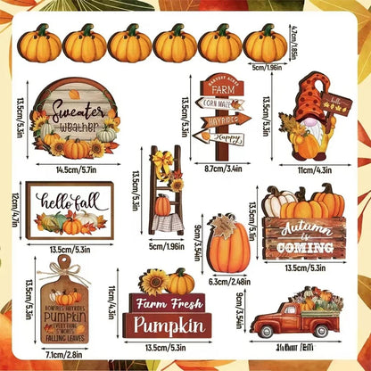 Thanksgiving Day Wooden Desktop Ornament Table Decoration Fall Harvest Tiered Tray Decor Pumpkin Maple Leaf Accents Farmhouse