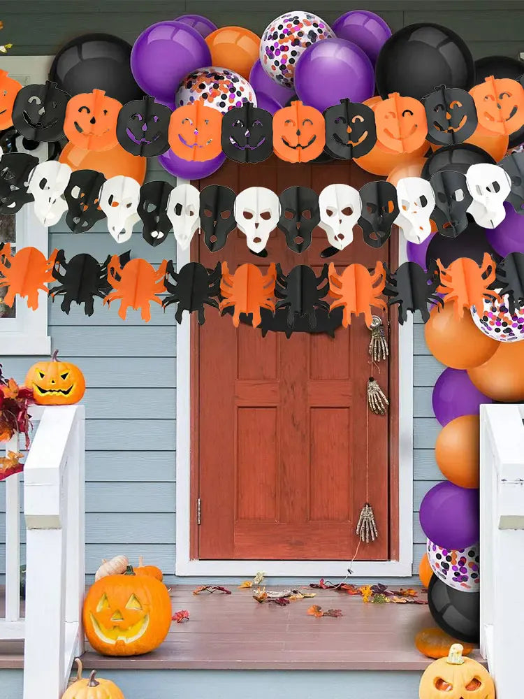 Halloween Banner Garland – Pumpkin Ghost Bat Paper Party Decoration