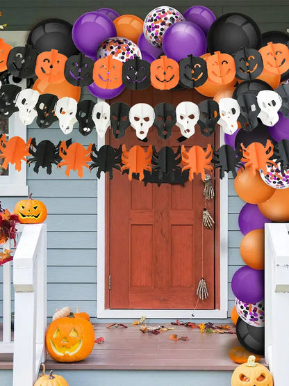 Halloween Banner Garland – Pumpkin Ghost Bat Paper Party Decoration