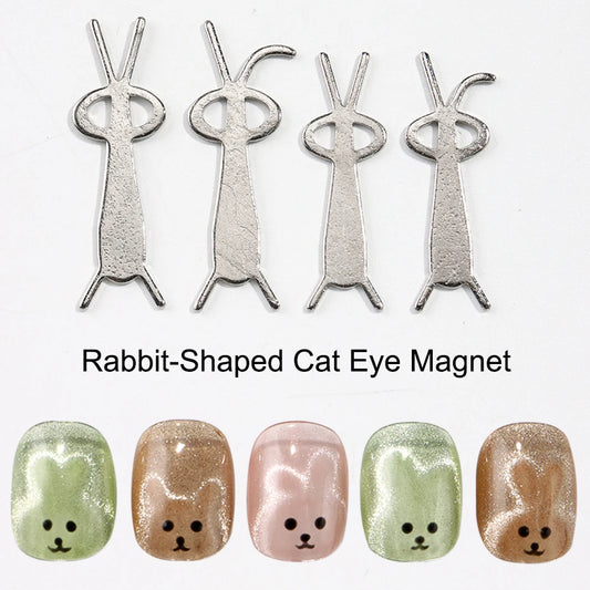 4 pcs Kawaii Rabbit Bear Shape Cat Eye Nail Magnet Folded Ear Rabbit Cat Eye Nail Effects Polish Autumn Party Manicure DIY Acces