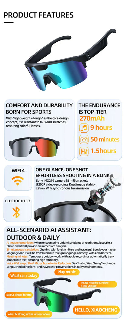 Smart Glasses with 4K HD Camera – Anti-Shake Recording, 3D Stereo Audio & Wearable Tech