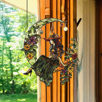 Halloween Witch Moon Suncatcher – Colorful Acrylic Window Decoration