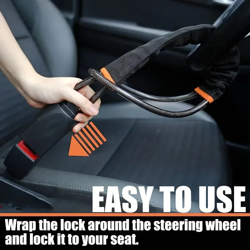 Steel Cable Steering Wheel Lock | Adjustable Anti-Theft Security Device – Universal Fit Steel Cable Steering Wheel Lock – Adjustable Anti-Theft Security Device for Cars, SUVs, Trucks & Vans