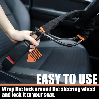 Steel Cable Steering Wheel Lock | Adjustable Anti-Theft Security Device – Universal Fit Steel Cable Steering Wheel Lock – Adjustable Anti-Theft Security Device for Cars, SUVs, Trucks & Vans