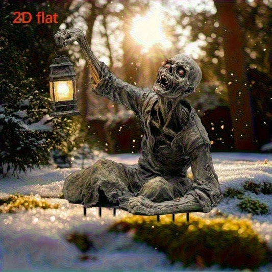 Halloween Lantern Terror Zombie Ornament Spooky 2D Acrylic Garden Ground Plug Ornament Home Outdoor Garden DIY Decoration Gift