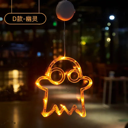 Halloween Decoration Orange Pumpkin Ghost Halloween Window Light with Suction Cup Battery Operated Halloween Home Hanging Decor
