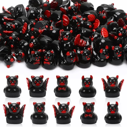 Mini Halloween Black Devil Ducks – Spooky Resin Figurine Set for Decor & Collecting