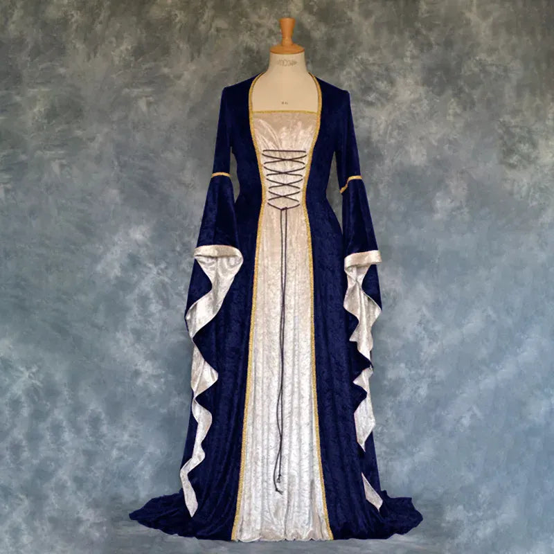 Halloween Velvet Bell Sleeve Dress – Medieval European Court Vintage Gown | 5 Colors | Sizes S–XXXL