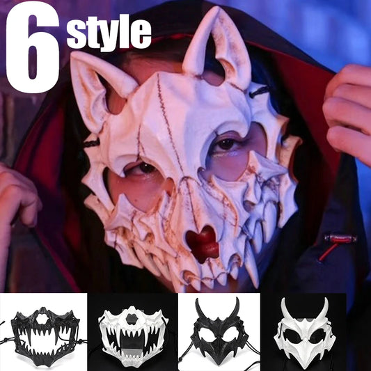 Halloween Skull Party Mask Anime Dragon God Skeleton Half Face Masks Bone Skull Animals Mask Cosplay Dance Prom Costume Props
