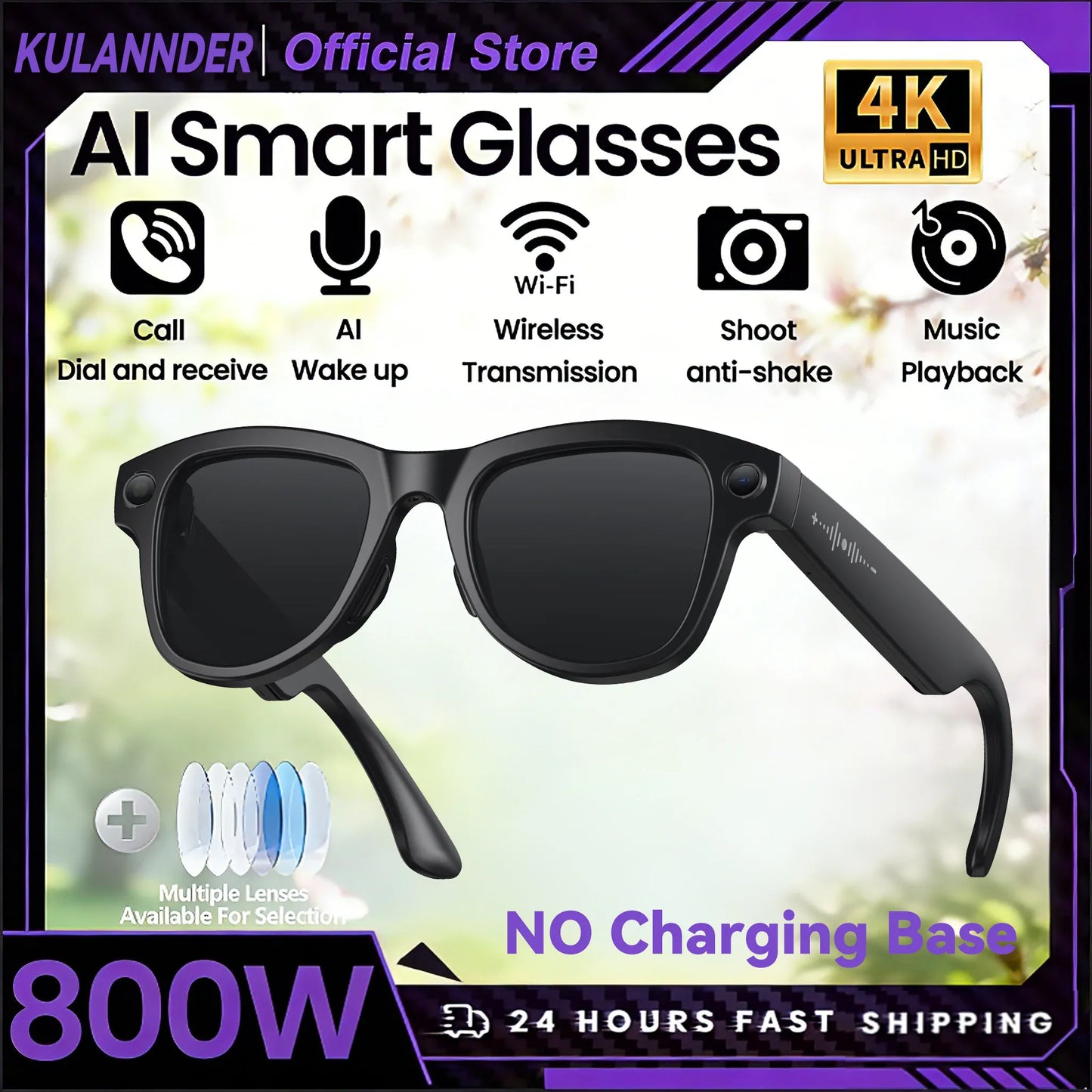 Smart AI Glasses – 8K Camera, Real-Time Translator & Photo/Video Recording Wearable