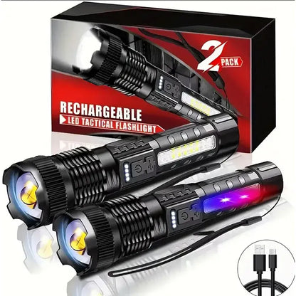 Tactical LED Flashlight – 6 Modes, Telescopic Zoom & USB Rechargeable | Camping, Emergency & Outdoor Use