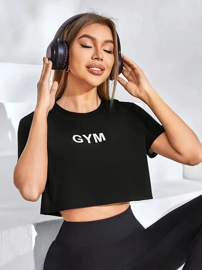 Women's Printed Crop Top – Athletic Short Sleeve Gym T-Shirt for Workout & Fitness