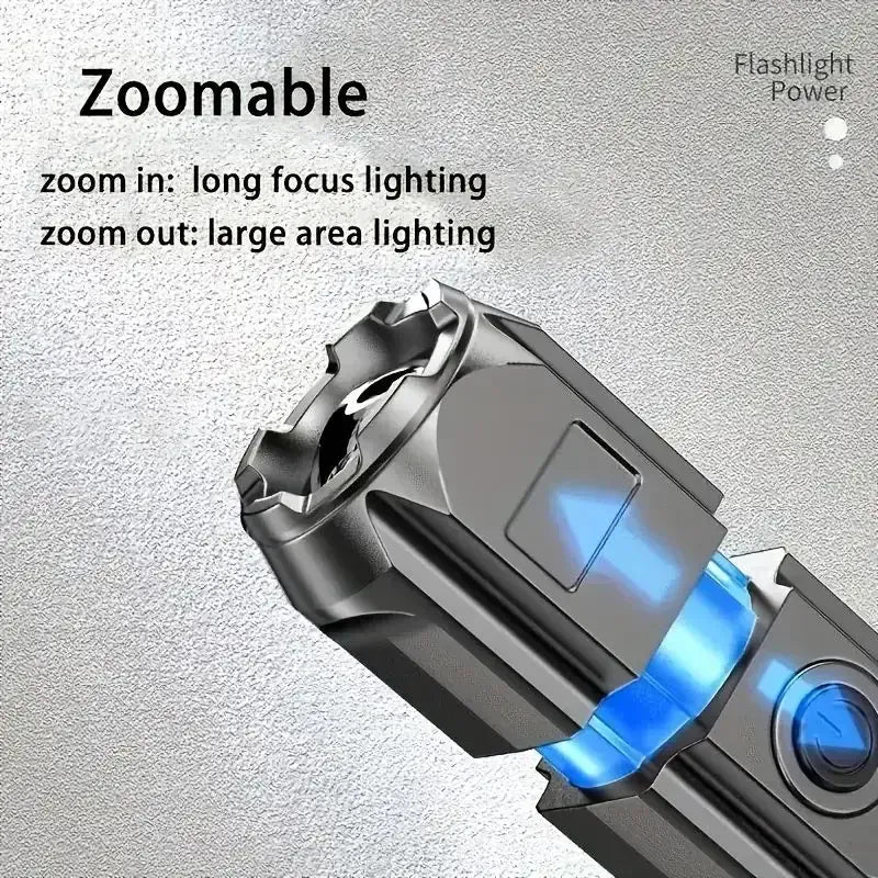 Compact LED Flashlight – USB Rechargeable, Waterproof & Zoomable | Camping, Fishing & Everyday Carry