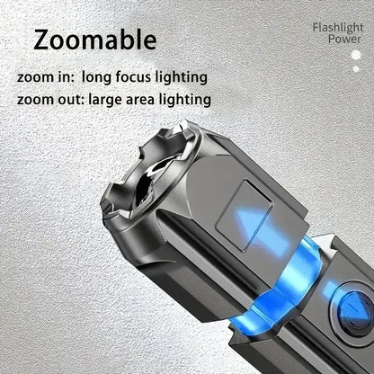 Compact LED Flashlight – USB Rechargeable, Waterproof & Zoomable | Camping, Fishing & Everyday Carry