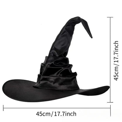 Halloween Witch Hat - Foldable Wizard Cosplay Headgear, Black Devil Cap for Adults Women Men, Party Costume & Decor