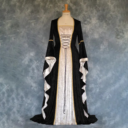 Halloween Velvet Bell Sleeve Dress – Medieval European Court Vintage Gown | 5 Colors | Sizes S–XXXL