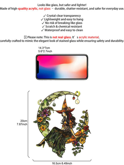 Halloween Witch Moon Suncatcher – Colorful Acrylic Window Decoration