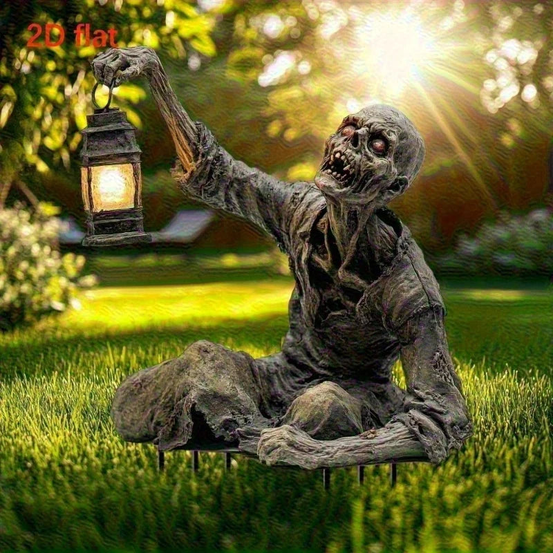 Halloween Lantern Terror Zombie Ornament Spooky 2D Acrylic Garden Ground Plug Ornament Home Outdoor Garden DIY Decoration Gift