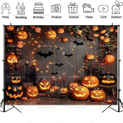 Halloween Backdrop Funny Pumpkin Lanterns Bats Photography Background for Festival Kids Birthday Party Decor Photo Booth Props