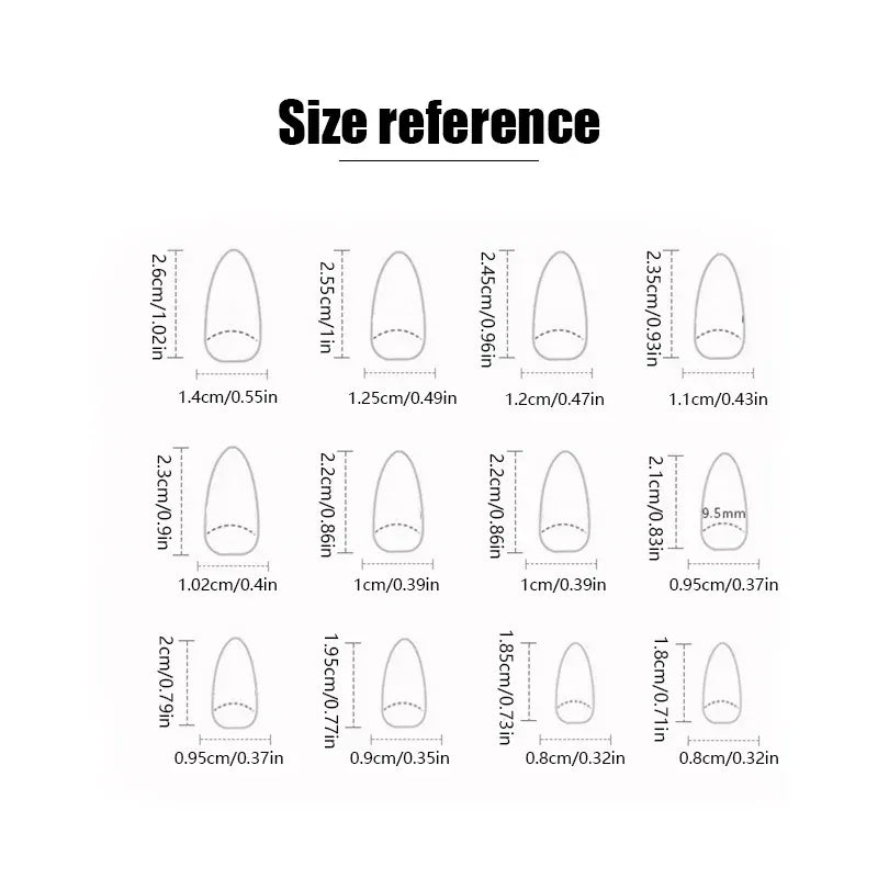 Long Almond Press-On Nails - Contrasting Sweet Design | Wahooly 24 long almond shaped press on nails with contrasting sweet fake nails, 1 nail glue and 1 nail file