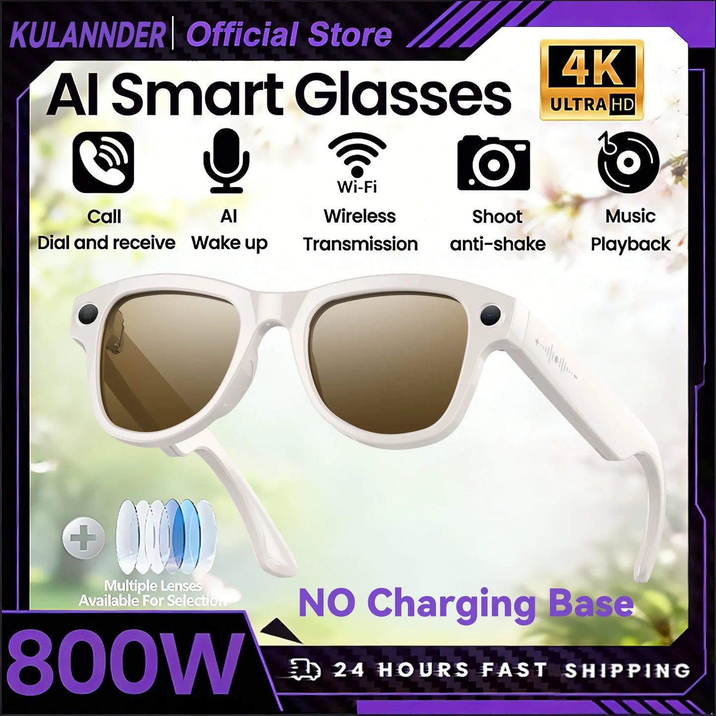 Smart AI Glasses – 8K Camera, Real-Time Translator & Photo/Video Recording Wearable