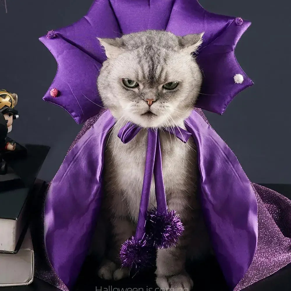 Cat Halloween Costume Comfortable Cat Wizard Outfit Witch Dog Costume Cat Cloak Witch Hat Halloween Dog Cloth For S/M Cats Dogs