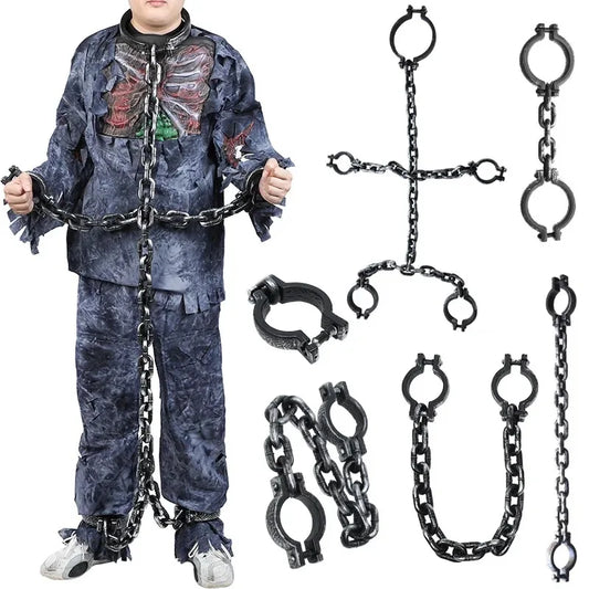 Halloween Costume Chain & Cuff Prop Set – Plastic Prisoner & Zombie Accessories