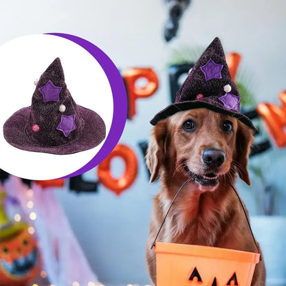 Cat Halloween Costume Comfortable Cat Wizard Outfit Witch Dog Costume Cat Cloak Witch Hat Halloween Dog Cloth For S/M Cats Dogs