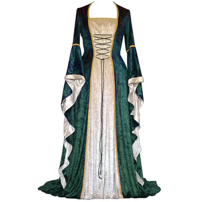 Halloween Velvet Bell Sleeve Dress – Medieval European Court Vintage Gown | 5 Colors | Sizes S–XXXL