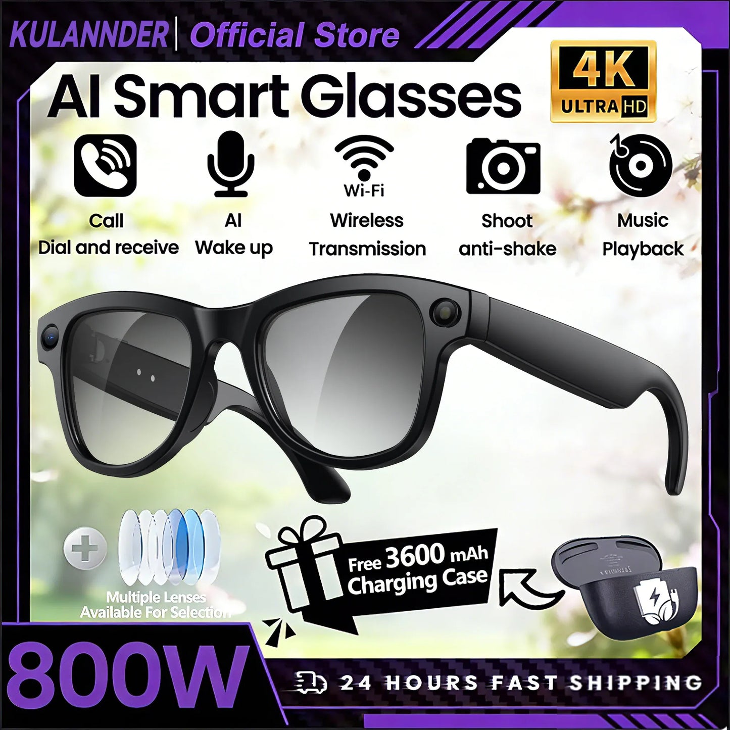 Smart AI Glasses – 8K Camera, Real-Time Translator & Photo/Video Recording Wearable