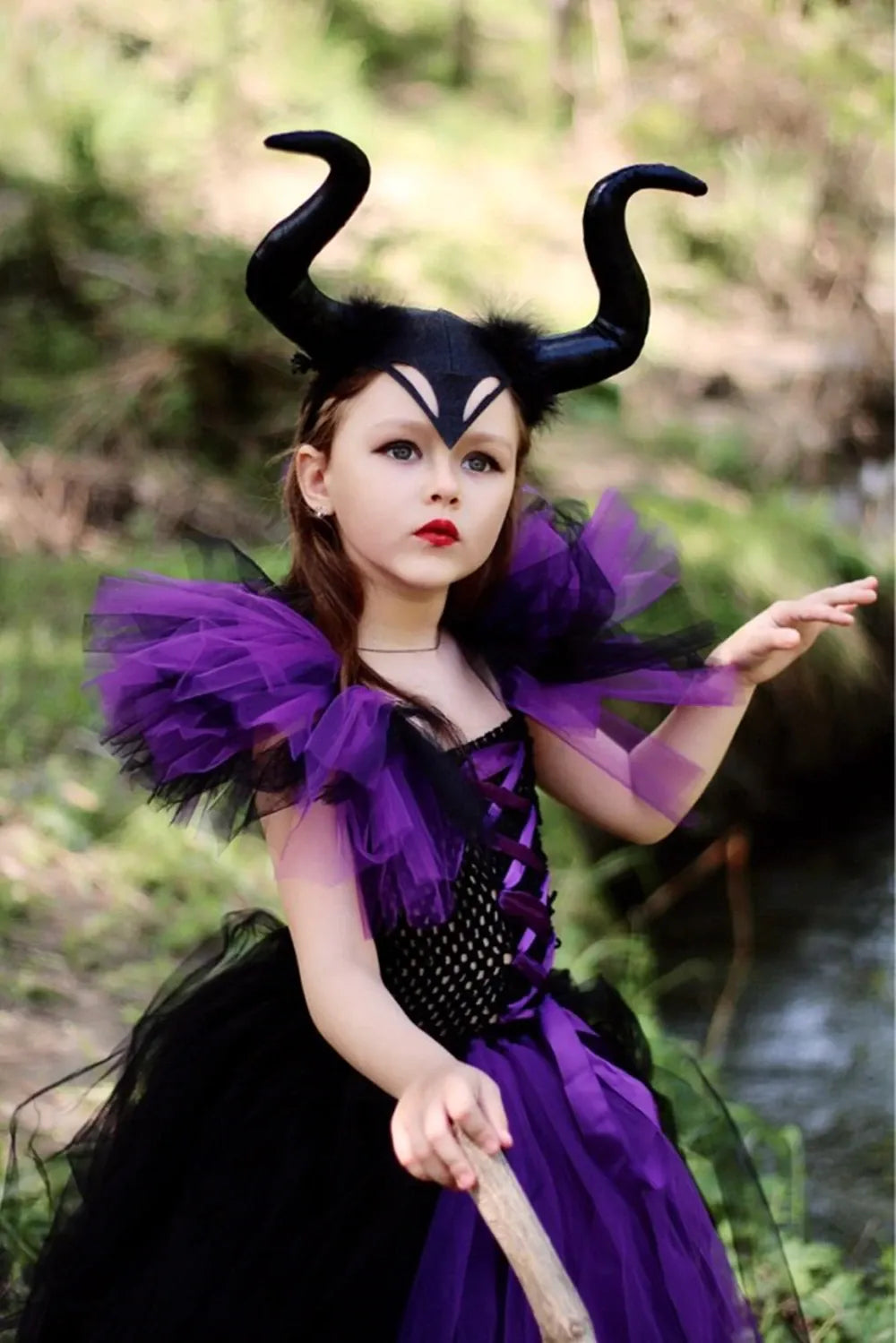 Halloween Evil Queen Costume for Kids Carnival Party Dress Up Outfit Purple Black Witch Costume for Girls Fancy Tulle Tutu Dress