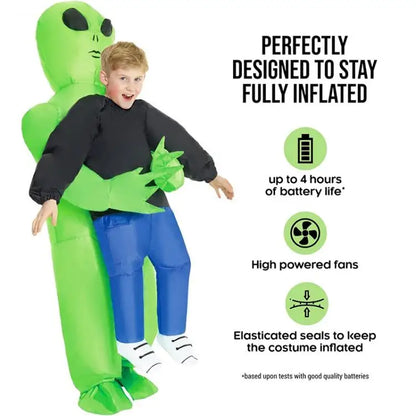 Inflatable Alien Halloween Costume – Scary Green Monster Suit for Kids & Adults | Small (120–150 cm) & Large (150–190 cm)